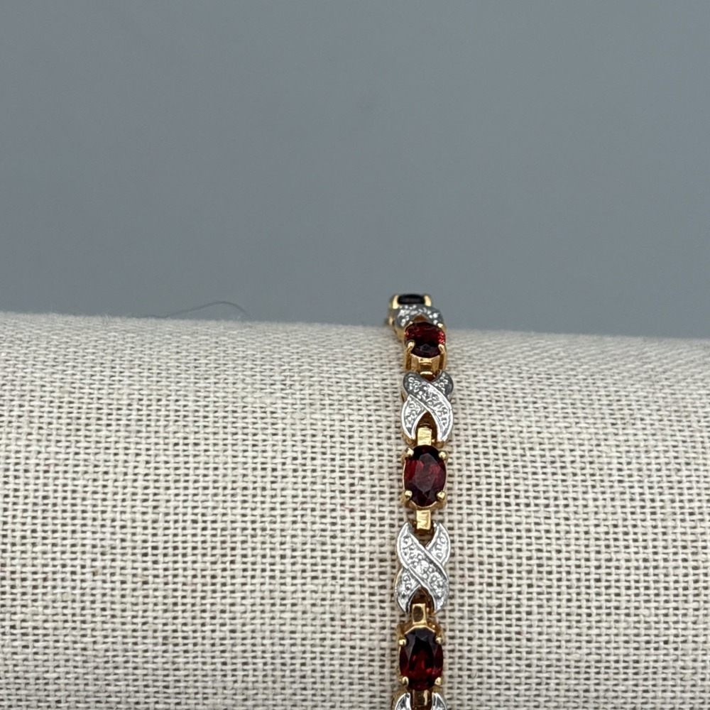 Tennis Bracelet & Earrings Set Garnets & Rhinestones Gold Tone Red Stunning GIFT - Picture 10 of 15